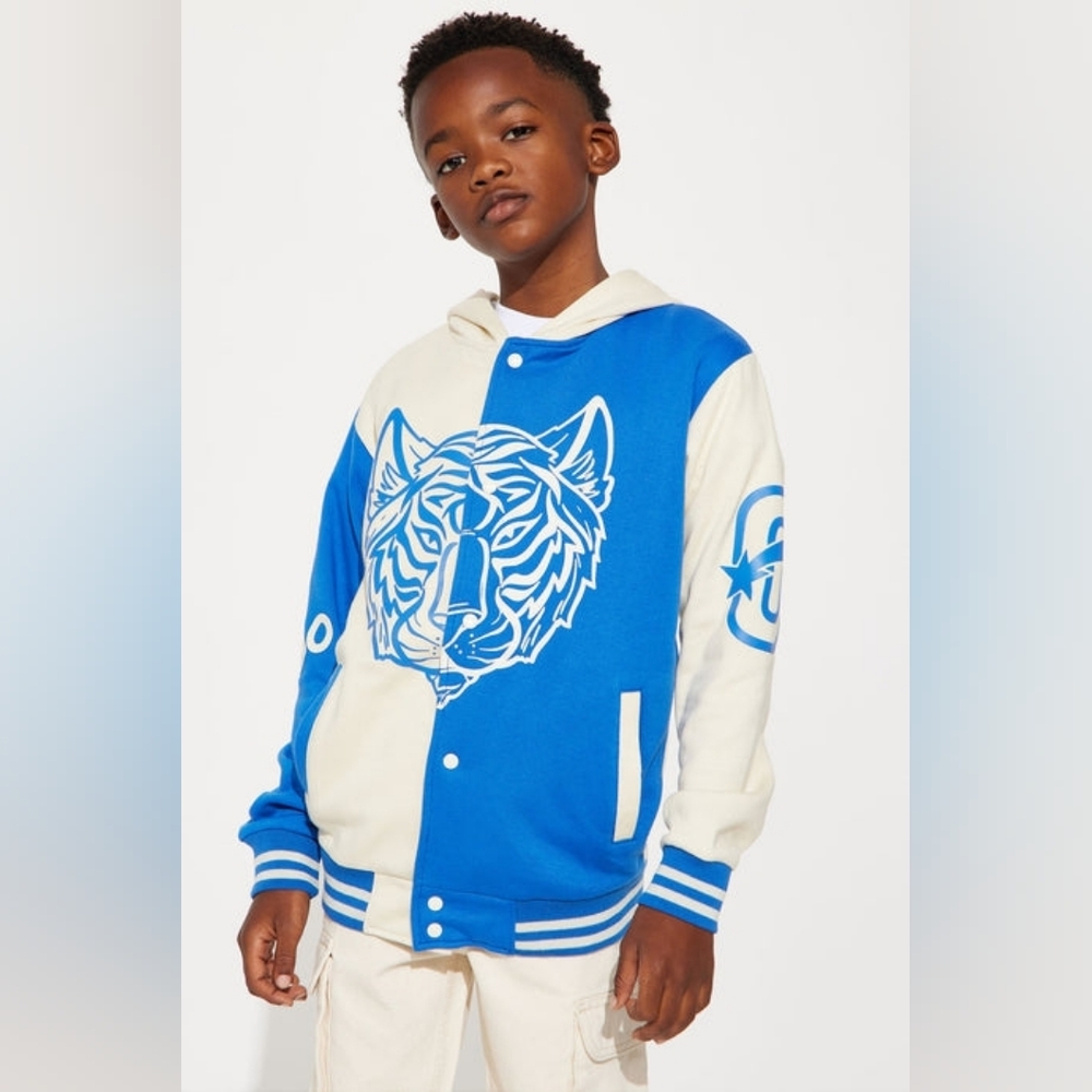 Tiger Spirit Fleece Hoodie Blue & White